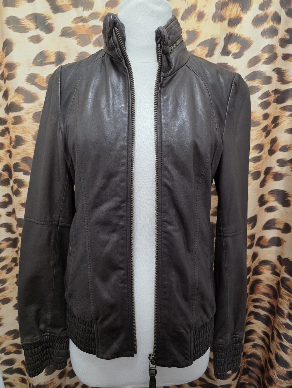 Mackage x Aritzia Y2K Chocolate Brown Leather Bomber Jacket With Hood - Size S